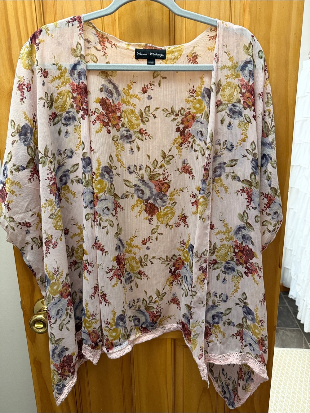 Women's Pink Floral Sheer Kimono Tunic -